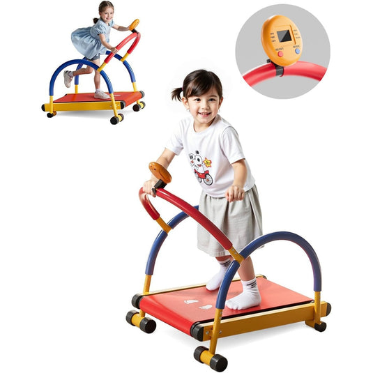Banda de Alergare Copii MiniMotion™ Run, Sistem Auto-Propulsat, Ecran LED Viteza/Timp/Distanta, Ghidon Ergonomic cu Spuma SoftTouch, Platforma Antialunecare, Design Inclinat, Suprafata Protectie cu Model Interactiv, Capacitate 68Kg, MixPlay