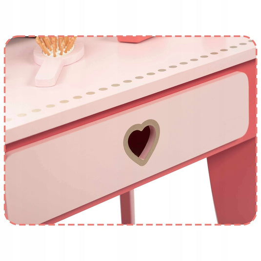 Masuta de Make-Up din lemn "LikeSmart Pink Princess" cu Oglinda, Include Scaunel, si accesorii, 48 x 31 x 93 cm