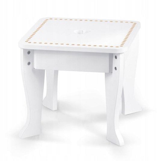 Masuta de Machiaj pentru Fetite, BellePrincesse, KinderVibe™, din Lemn Ecologic, cu Scaunel, Oglinda si Sertar, Accesorii, Margini Rotunjite, 93CM Inaltime, Alb Pastel