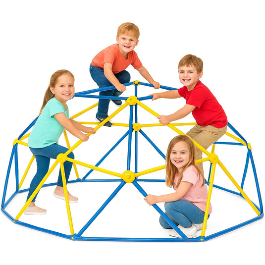 Dom de Catarare pentru Copii Kango™ UP Multi Play 182 Cm, Capacitate 350 Kg, Manere Ergonomice de Prindere, Otel Galvanizat, Protectie Rugina si UV, Muchii Rotunjite, Stabil, Asamblare Usoara, Exterior/Interior, Blue/Yellow