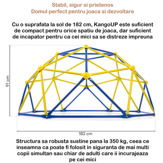 Dom de Catarare pentru Copii Kango™ UP Multi Play 182 Cm, Capacitate 350 Kg, Manere Ergonomice de Prindere, Otel Galvanizat, Protectie Rugina si UV, Muchii Rotunjite, Stabil, Asamblare Usoara, Exterior/Interior, Blue/Yellow