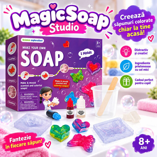 Kit Creativ STEM pentru Fabricarea Sapunurilor, indiggo, 2 Forme, Aroma de Lamaie, 8+ Ani