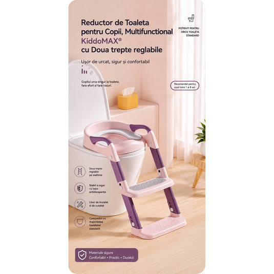 Reductor toaletă cu scăriță roz KiddoMAX