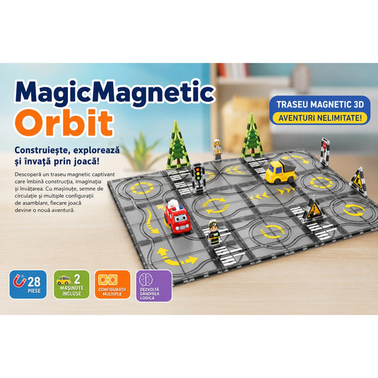 Pistă magnetică cu mașinuțe Orbit, 28 de piese