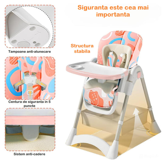 Scaun de masă pliabil roz KinderVibe