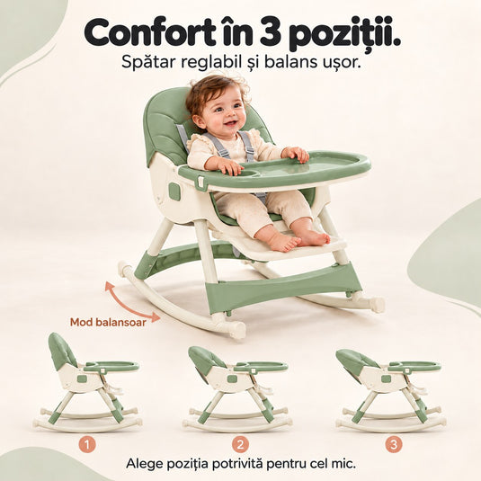 Scaun de masă cu balansoar verde KinderVibe