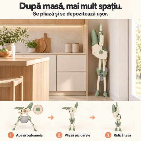 Scaun de masă cu balansoar verde KinderVibe