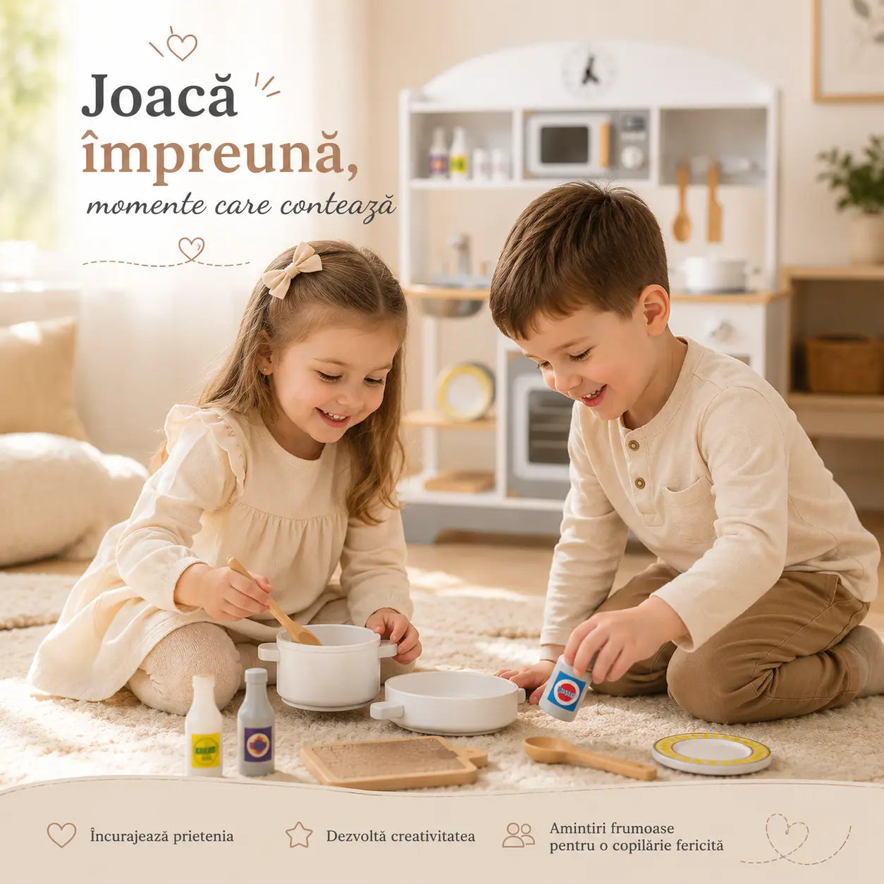 Bucatarie din Lemn pentru Copii, 85 cm – Bucatarie de Joaca cu Cuptor, Chiuveta, Plita, Cuptor cu Microunde si Accesorii