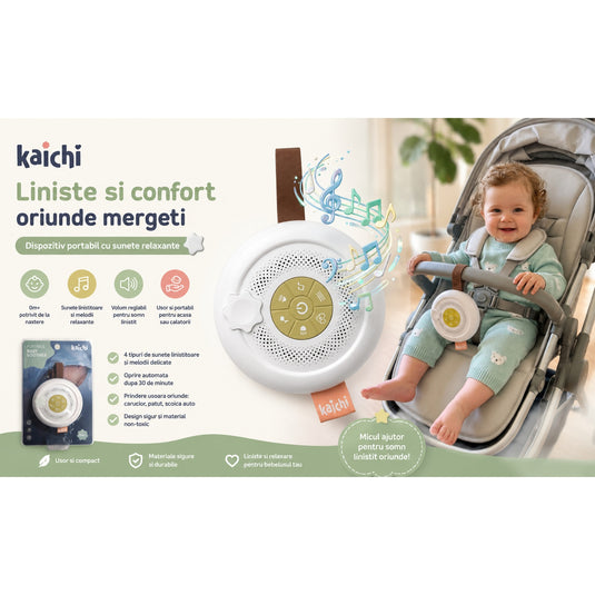 Jucarie de Calmare pentru Bebelusi, BabySoother, Portabila, cu Volum Reglabil, Lumini, Cantece de Leagan, Ideal de la Nastere, Alb