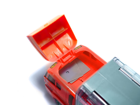 Set de Masinute, Tir Truck, Camion cu 6 Masini de Pompieri, 36 cm Lungime, cu Panou Transparent, Iesire Speciala pentru Masini, Aspect Realist, Red