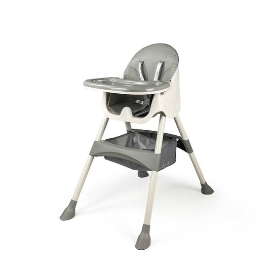 Scaun de Masa Pliabil 4 in 1 KinderVibe™ 6 Luni +, Multifunctional si Stabil, Tavita si Husa Detasabile si Lavabile, Roti, Centura de Siguranta 5 Puncte, Ajustabil pe Inaltime, Balansoar, Cos de Depozitare, Dove Grey