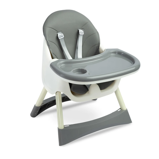 Scaun de Masa Pliabil 4 in 1 KinderVibe™ 6 Luni +, Multifunctional si Stabil, Tavita si Husa Detasabile si Lavabile, Roti, Centura de Siguranta 5 Puncte, Ajustabil pe Inaltime, Balansoar, Cos de Depozitare, Dove Grey