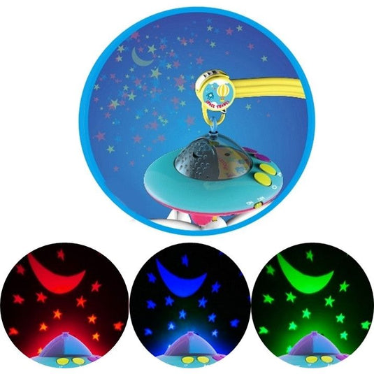 Carusel muzical patut bebelusi cu telecomanda, 3 Moduri Functionare, Volum reglabil, 108 Melodii si Proiector de Veghe Rotativ, Suport fixare Universal "Space Adventures"