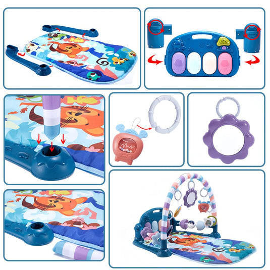 Centru de Activitati, KinderVibe, cu Pian Detasabil, cu Sunete si Lumini, cu Zornaitoare si Diverse Jucarii, Oglinda Detasabila, Volum Ajustabil, Albastru
