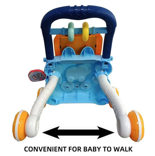 Antemergator Multifunctional 2 in 1, LittleSteps KinderVibe™, cu Activitati Interactive, Tabla Detasabila de Desenat, Sortator cu Forme, Panou Interactiv Detasabil, Roti Antiderapante, Blue Breeze