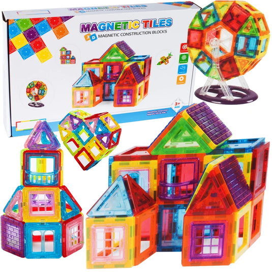 Set de Constructie Magic Magnets, Include 70 de Piese, Magneti Puternici, Numeroase Posibilitati de Construit, STEM, Educativ si Creativ, Indiggo®, 3ani+, Rosu/Portocaliu