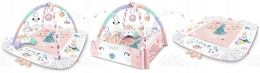 Saltea de Activitati si Spatiu de Joaca 3in1, BabyKING KinderVibe™, cu Perna, 7 Jucarii Senzoriale Detasabile, Doua Arcade, Oglinda, Material Moale cu Protectie Termica, Usor de Curatat, Antiderapant, Multifunctional, Soft Pink