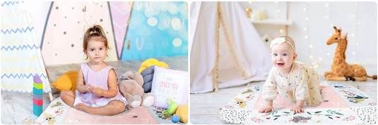 Saltea de Activitati si Spatiu de Joaca 3in1, BabyKING KinderVibe™, cu Perna, 7 Jucarii Senzoriale Detasabile, Doua Arcade, Oglinda, Material Moale cu Protectie Termica, Usor de Curatat, Antiderapant, Multifunctional, Soft Pink