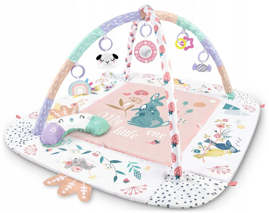 Saltea de Activitati si Spatiu de Joaca 3in1, BabyKING KinderVibe™, cu Perna, 7 Jucarii Senzoriale Detasabile, Doua Arcade, Oglinda, Material Moale cu Protectie Termica, Usor de Curatat, Antiderapant, Multifunctional, Soft Pink