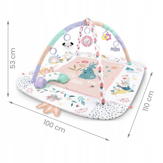 Saltea de Activitati si Spatiu de Joaca 3in1, BabyKING KinderVibe™, cu Perna, 7 Jucarii Senzoriale Detasabile, Doua Arcade, Oglinda, Material Moale cu Protectie Termica, Usor de Curatat, Antiderapant, Multifunctional, Soft Pink