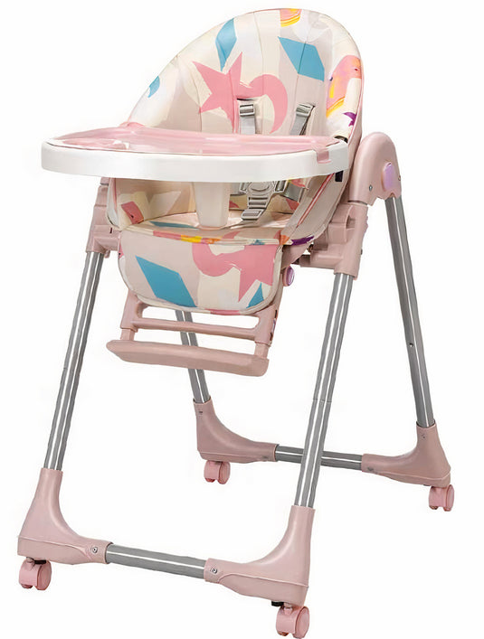 Scaun de Masa Pliabil 5 in 1 KinderVIBE®, 6 Luni +, 5 Pozitii inclinare Spatar, Stabil, Centura de Siguranta cu Reglaj in 5 Puncte, Ajustabil pe Inaltime, Tavita Reglabila si Detasabila, Rezistent la Murdarie, Picioare Antiderapante, Roti, Grenadine