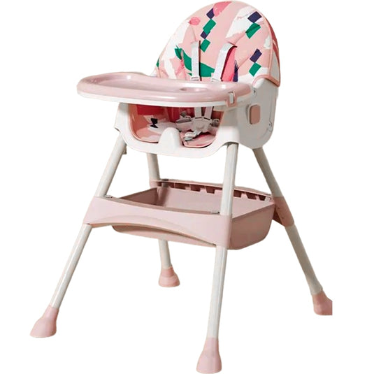 Scaun de Masa Pliabil cu Spatar reglabil KinderVIBE®, 6 Luni +, Multifunctional si Stabil, Tavita si Husa Detasabile si Lavabile, Centura de Siguranta 5 Puncte, Ajustabil pe Inaltime, Balansoar, Cos de Depozitare, Roz maces