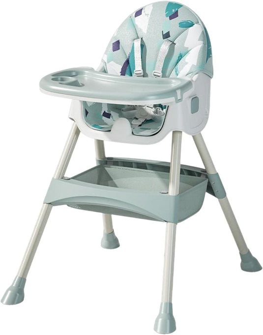 Scaun de Masa Pliabil cu Spatar reglabil KinderVIBE®, 6 Luni +, Multifunctional si Stabil, Tavita si Husa Detasabile si Lavabile, Roti, Centura de Siguranta 5 Puncte, Ajustabil pe Inaltime, Balansoar, Cos de Depozitare, Verde Mandala