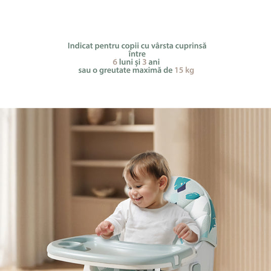 Scaun de Masa Pliabil cu Spatar reglabil KinderVIBE®, 6 Luni +, Multifunctional si Stabil, Tavita si Husa Detasabile si Lavabile, Roti, Centura de Siguranta 5 Puncte, Ajustabil pe Inaltime, Balansoar, Cos de Depozitare, Verde Mandala
