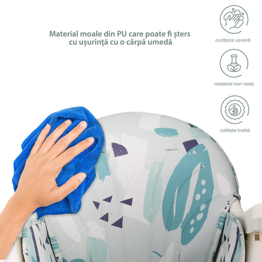 Scaun de Masa Pliabil cu Spatar reglabil KinderVIBE®, 6 Luni +, Multifunctional si Stabil, Tavita si Husa Detasabile si Lavabile, Roti, Centura de Siguranta 5 Puncte, Ajustabil pe Inaltime, Balansoar, Cos de Depozitare, Verde Mandala