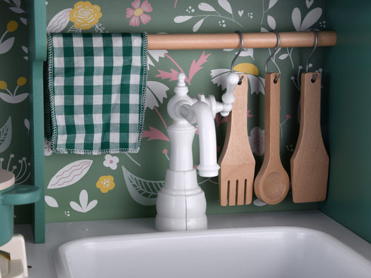 Bucătărie turcoaz din lemn, model vintage floral, imaginea 12