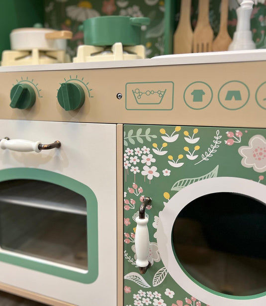 Bucătărie turcoaz din lemn, model vintage floral, imaginea 28