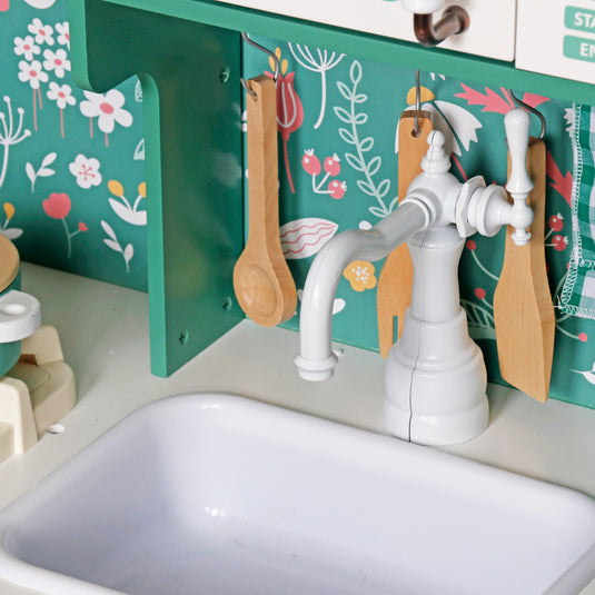Bucătărie turcoaz din lemn, model vintage floral, imaginea 4