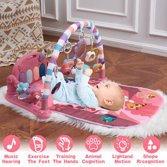 Centru de Activitati, KinderVibe, cu Pian Detasabil, cu Sunete si Lumini, cu Zornaitoare si Diverse Jucarii, Oglinda Detasabila, Volum Ajustabil, Roz