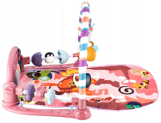 Centru de Activitati, KinderVibe, cu Pian Detasabil, cu Sunete si Lumini, cu Zornaitoare si Diverse Jucarii, Oglinda Detasabila, Volum Ajustabil, Roz