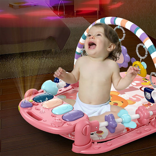 Centru de Activitati, KinderVibe, cu Pian Detasabil, cu Sunete si Lumini, cu Zornaitoare si Diverse Jucarii, Oglinda Detasabila, Volum Ajustabil, Roz