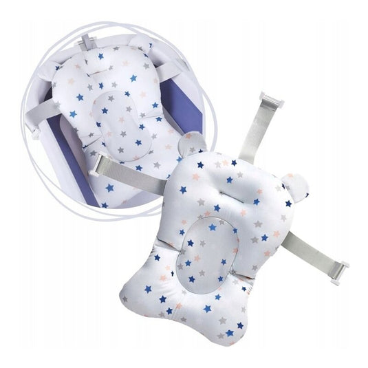 Cadita bebelusi pliabila cu pernuta UniqViBE®, termometru incorporat, cana pentru clatire tip jucarie, suport cap de dus si pentru sapun, 2 ratuste si casca protectie incluse, picioare antiderapante, design Ergonomic, Royal Gray