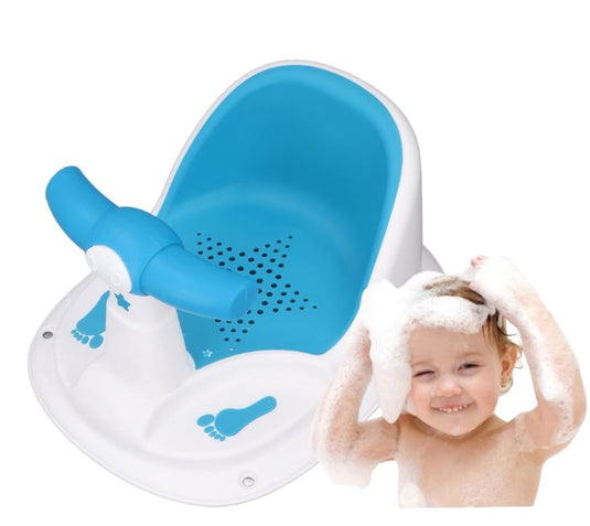 Scaun de Baie pentru Bebelusi, SmartViBE®, Practic, Usor de Folosit, cu Ventuze pentru Fixare, Gauri pentru Scurgerea Apei, Spatar Confortabil, 6 luni+, Baby Blue
