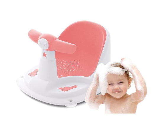 Scaun de Baie pentru Bebelusi, SmartViBE®, Practic, Usor de Folosit, cu Ventuze pentru Fixare, Gauri pentru Scurgerea Apei, Spatar Confortabil, 6 luni+, Baby Pink
