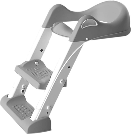 Reductor de Toaleta pentru Copii Multifunctional KiddoMAX®, cu Doua Scari Reglabile, Perna Confortabila, Design Anti-Stropire, Baza Antiderapanta, Inaltime Reglabila, Pliabil, Lavabil, Spatar si Manere, Compatibilitate Universala, Baby Gray