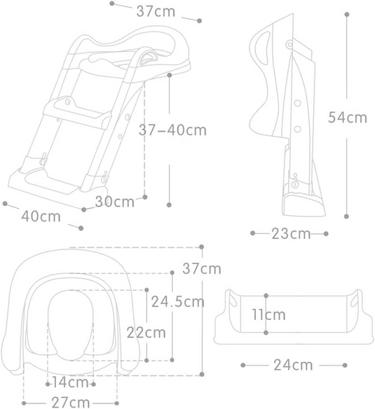 Reductor de Toaleta pentru Copii Multifunctional KiddoMAX®, cu Doua Scari Reglabile, Perna Confortabila, Design Anti-Stropire, Baza Antiderapanta, Inaltime Reglabila, Pliabil, Lavabil, Spatar si Manere, Compatibilitate Universala, Baby Gray