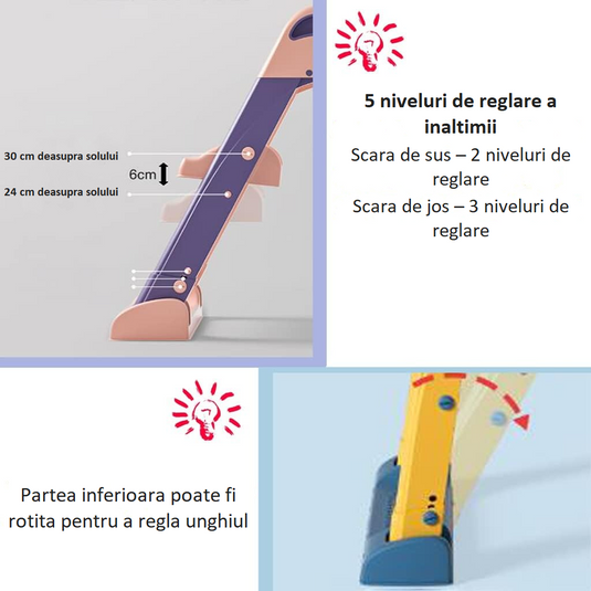 Reductor de Toaleta pentru Copii Multifunctional KiddoMAX®, cu Doua Scari Reglabile, Perna Confortabila, Design Anti-Stropire, Baza Antiderapanta, Inaltime Reglabila, Pliabil, Lavabil, Spatar si Manere, Compatibilitate Universala, Baby Gray