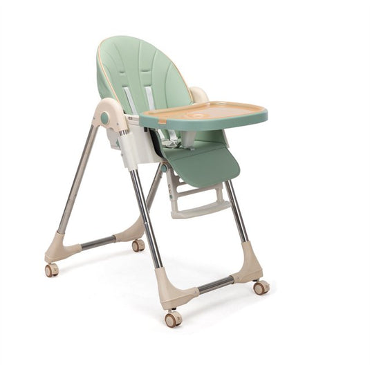 Scaun de Masa Pliabil 5 in 1 KinderVIBE®, 6 Luni +, 5 Pozitii inclinare Spatar, Stabil, Centura de Siguranta cu Reglaj in 5 Puncte, Ajustabil pe Inaltime, Tavita Reglabila si Detasabila, Rezistent la Murdarie, Picioare Antiderapante, Roti, Mint Green