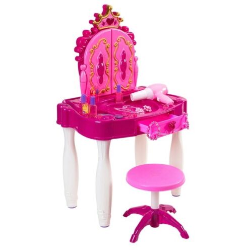 Masuta de Machiaj pentru Fetite KinderVibe™, cu Oglinda, Scaunel, Accesorii Infrumusetare, Mufa pentru MP3 Player, cu Lumini si Sunete, Inaltime 72 cm