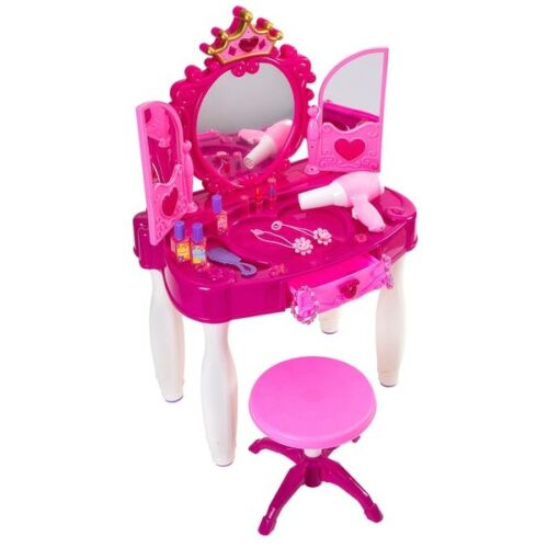 Masuta de Machiaj pentru Fetite KinderVibe™, cu Oglinda, Scaunel, Accesorii Infrumusetare, Mufa pentru MP3 Player, cu Lumini si Sunete, Inaltime 72 cm
