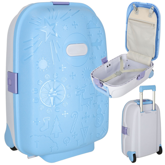 Troler pentru Copii cu Maner Extensibil RollyON UniqViBE® 43 CM, Roti Silentioase, Inchidere cu 3 Clapete, Carcasa Rezistenta la Socuri, Curele de Fixare, Impermeabil, Buzunar Interior, Capacitate Mare, Design Ergonomic, Blue