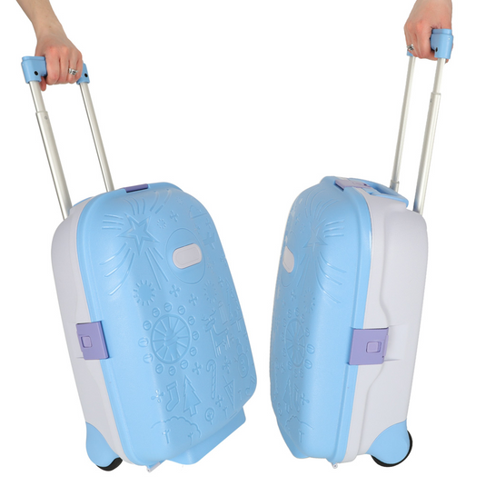 Troler pentru Copii cu Maner Extensibil RollyON UniqViBE® 43 CM, Roti Silentioase, Inchidere cu 3 Clapete, Carcasa Rezistenta la Socuri, Curele de Fixare, Impermeabil, Buzunar Interior, Capacitate Mare, Design Ergonomic, Blue