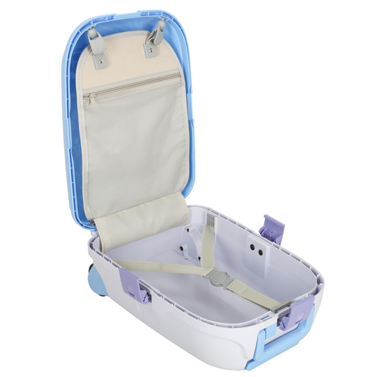 Troler pentru Copii cu Maner Extensibil RollyON UniqViBE® 43 CM, Roti Silentioase, Inchidere cu 3 Clapete, Carcasa Rezistenta la Socuri, Curele de Fixare, Impermeabil, Buzunar Interior, Capacitate Mare, Design Ergonomic, Blue