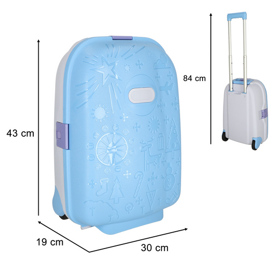 Troler pentru Copii cu Maner Extensibil RollyON UniqViBE® 43 CM, Roti Silentioase, Inchidere cu 3 Clapete, Carcasa Rezistenta la Socuri, Curele de Fixare, Impermeabil, Buzunar Interior, Capacitate Mare, Design Ergonomic, Blue