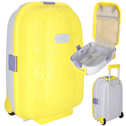 Troler pentru Copii cu Maner Extensibil RollyON UniqViBE® 43 CM, Roti Silentioase, Inchidere cu 3 Clapete, Carcasa Rezistenta la Socuri, Curele de Fixare, Impermeabil, Buzunar Interior, Capacitate Mare, Design Ergonomic, Yellow