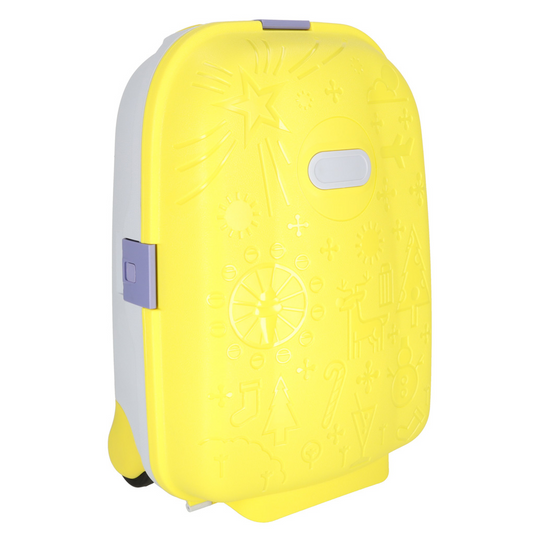 Troler pentru Copii cu Maner Extensibil RollyON UniqViBE® 43 CM, Roti Silentioase, Inchidere cu 3 Clapete, Carcasa Rezistenta la Socuri, Curele de Fixare, Impermeabil, Buzunar Interior, Capacitate Mare, Design Ergonomic, Yellow